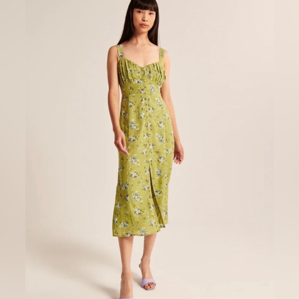 Green floral midi dress from Abercrombie.